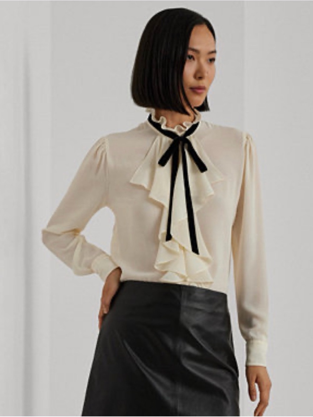 Lauren Ralph Lauren Ruffled Trim Georgette Blouse Size Medium